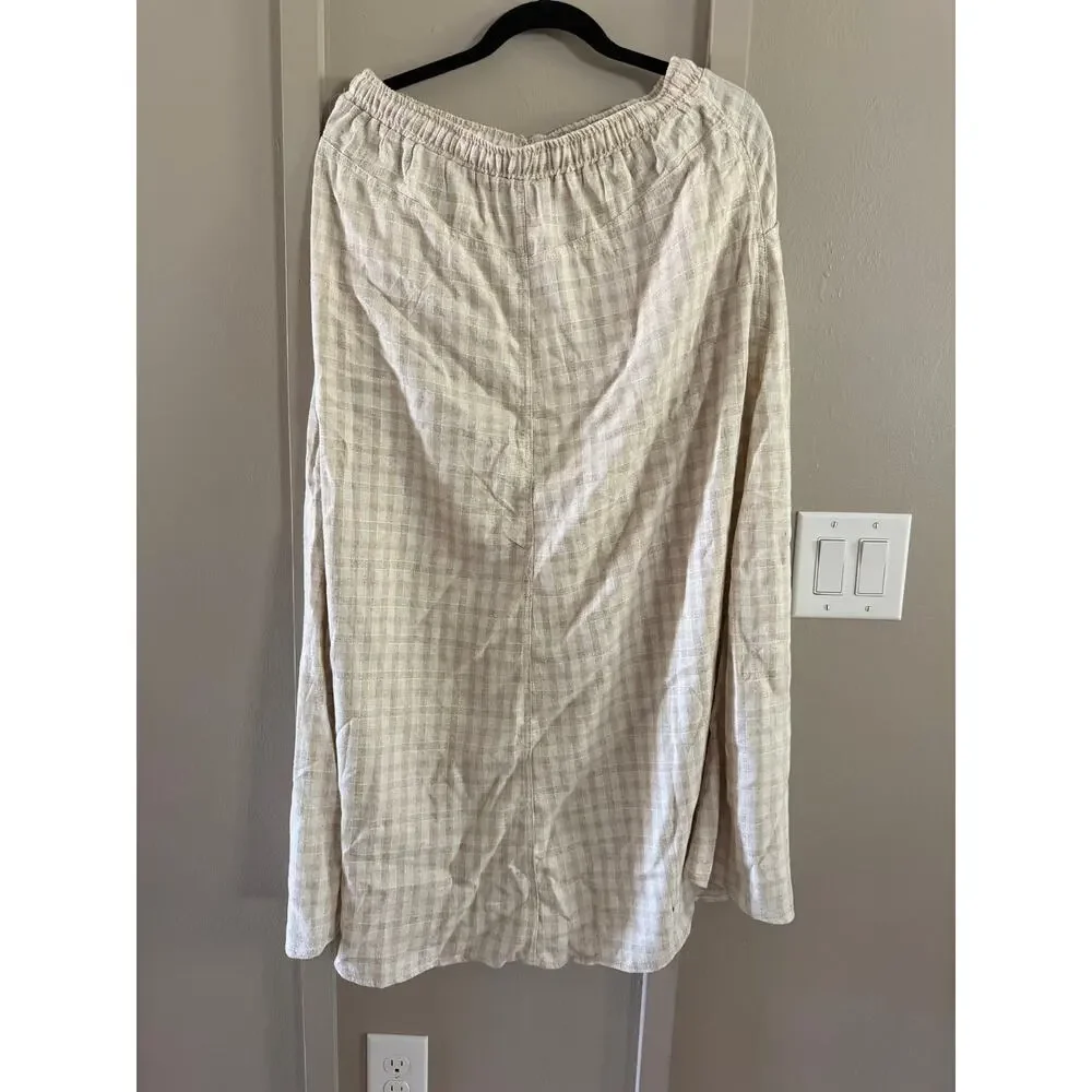 NWT MAX STUDIO Maxi Plaid Gingham Linen Blend Long Skirt Cream/Tan SZ L - Picture 2 of 7
